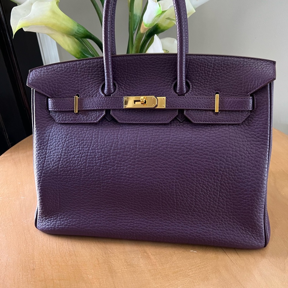 Gorgeous Hermes Birkin 35, Cassis w/ Gold HW, Dust Bag & Box, Authentic